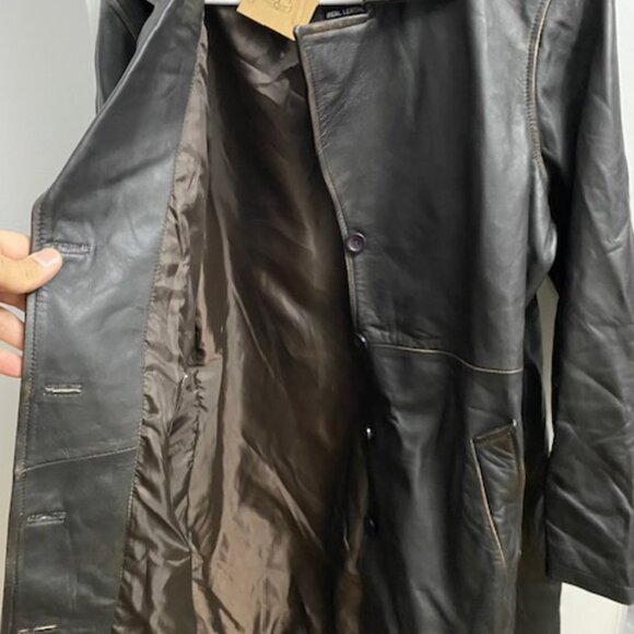 Women’s Long Genuine Leather Trench Coat – Rich Dark Brown - Picture 3 of 4